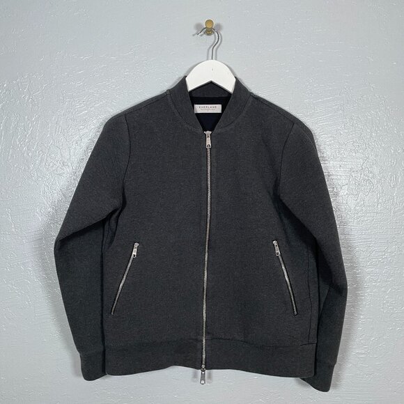 Everlane Men S Dark Gray Bomber Jacket Two Way Front Zipper Pockets Cotton - Picture 1 of 9